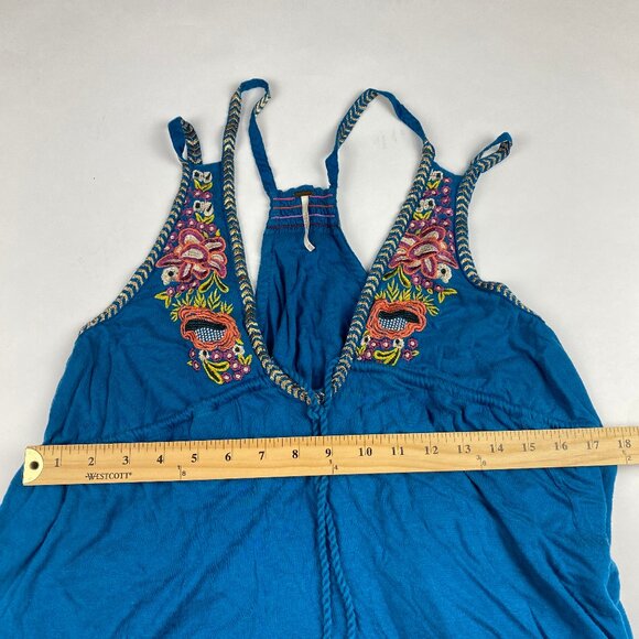 Free People Lovers Cove Mini Dress Size XS Teal Embroidered - Picture 14 of 16